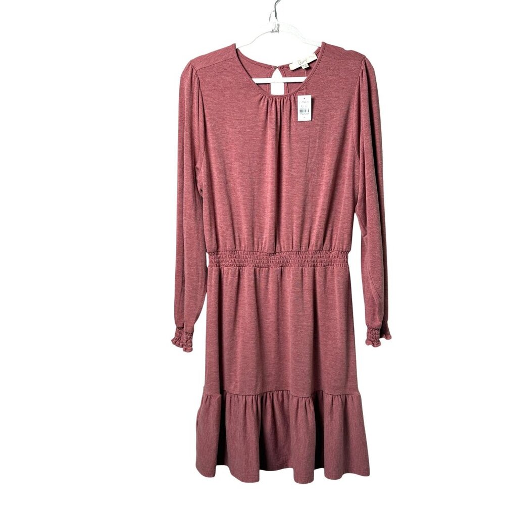 Ann Taylor Loft Knit Peasant Blouson Dress Size M Heather Red Long Sleeve NWT